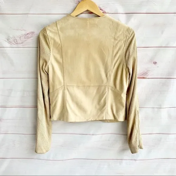 7 for All Mankind Tan Genuine Goat Suede Leather Motorcycle Jacket - Picture 7 of 8